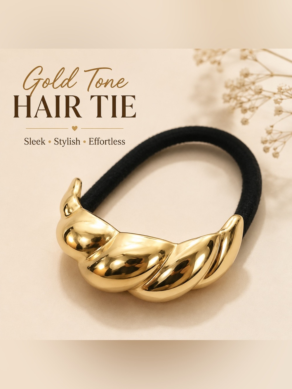 Gold Tone Twist Design Hair Tie